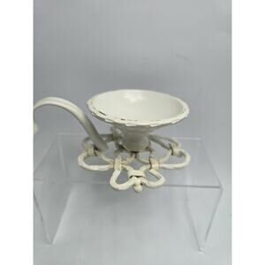 White Metal Candle Holder Shabby Chic, 3" Diameter, Ornate Base